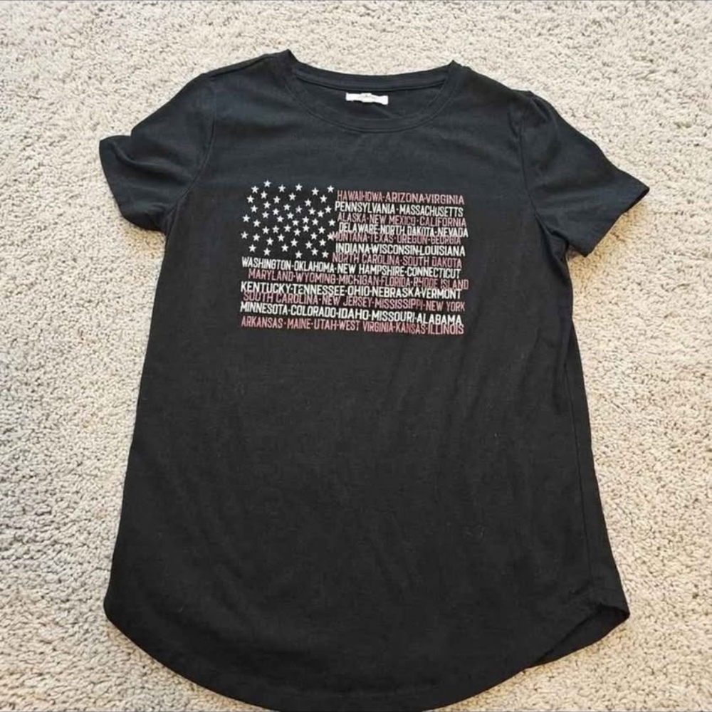 Black Graphic T-Shirt with American Flag Design